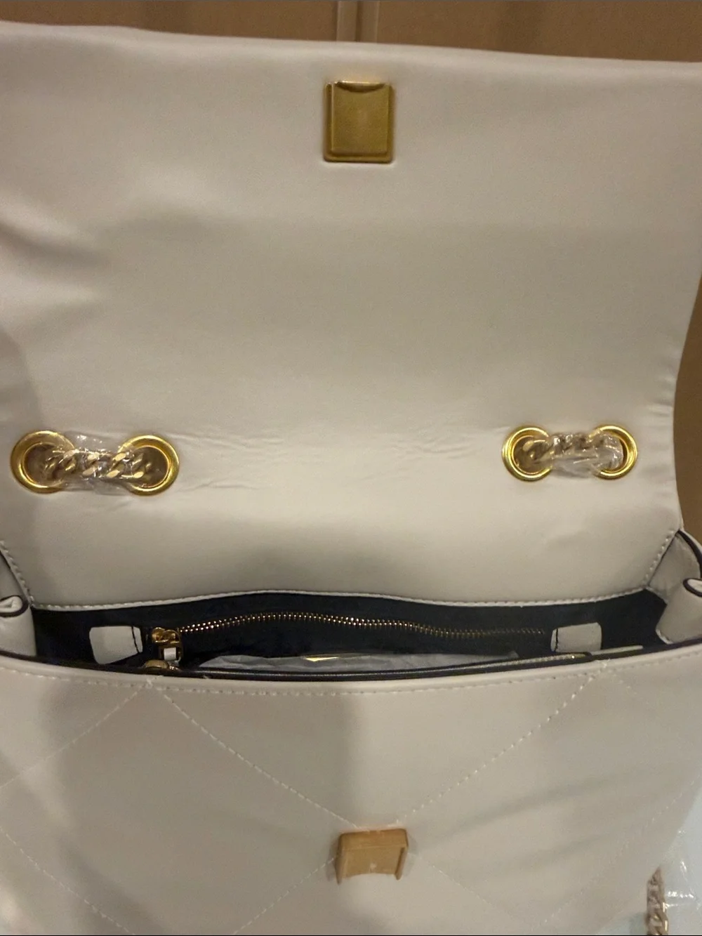 Tory Burch Cream Quilted Leather Chain Shoulder Bag with Top Handle